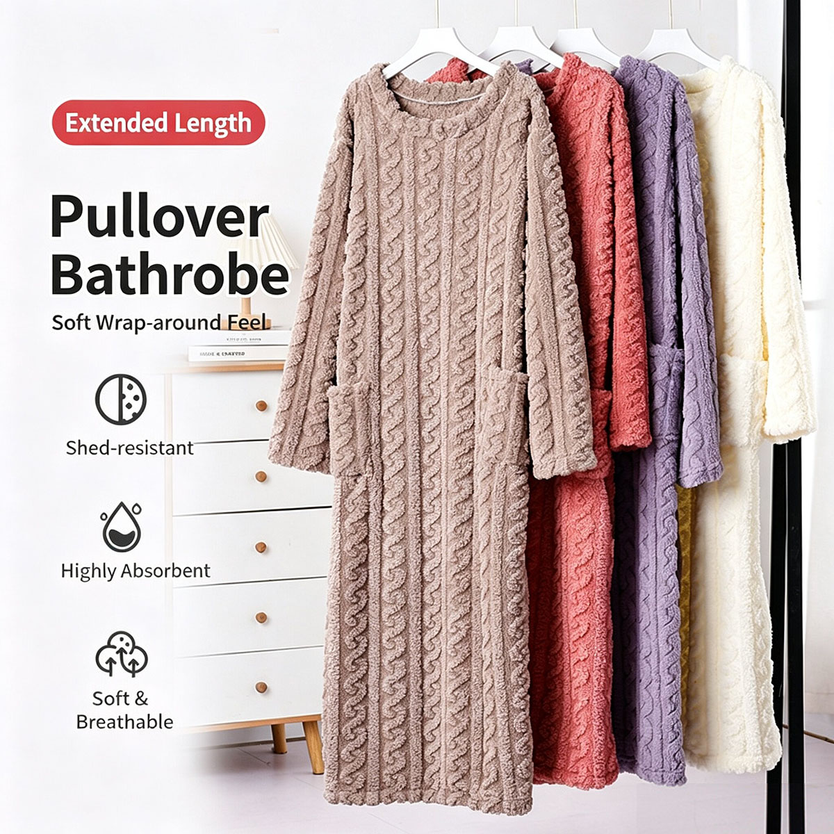 Winter Clothing Equipment - Kışlık Mercan Kadife Gecelik, Kadın Jakarlı