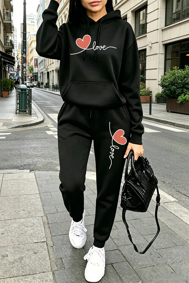 Winter Clothing For - Kadın Eşofman Takımı Baskılı Günlük Uzun