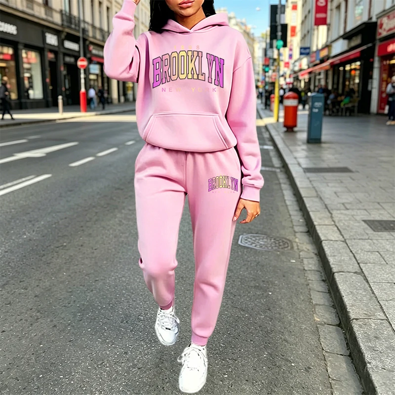 Winter Clothing Outfits - Günlük Kadın Kıyafetleri Baskılı Kapüşonlu Sweatshirt